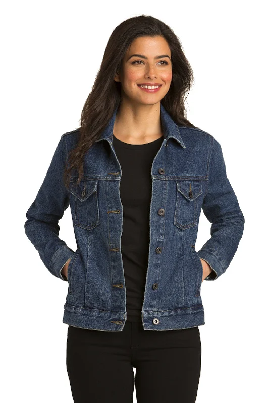Super Bargain Port Authority Womens Stonewashed Denim Button Down Jacket - Denim Blue