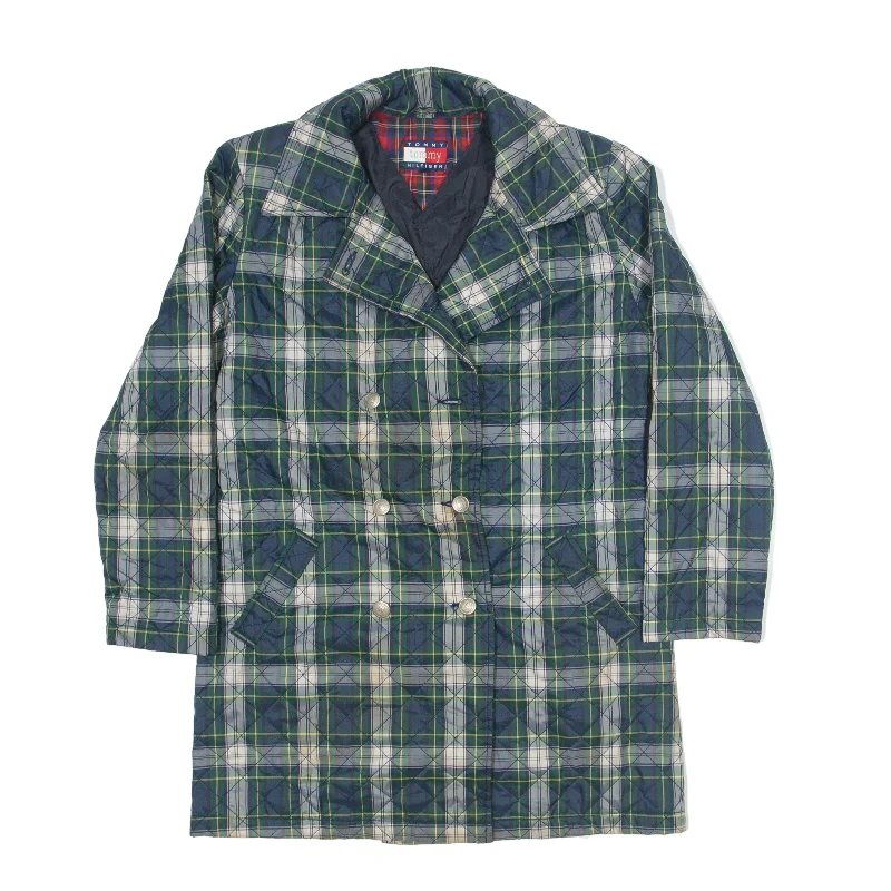 Holiday Sale TOMMY HILFIGER Insulated Pea Coat Blue 90s Check Womens M