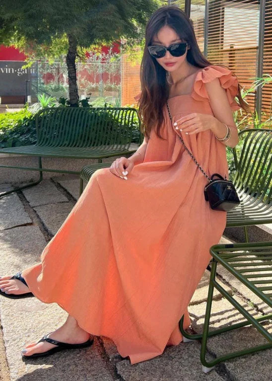 off-shoulder dressoff-shoulder dressWomen Orange Square Collar Oversized Cotton A Line Dresses Butterfly Sleeve