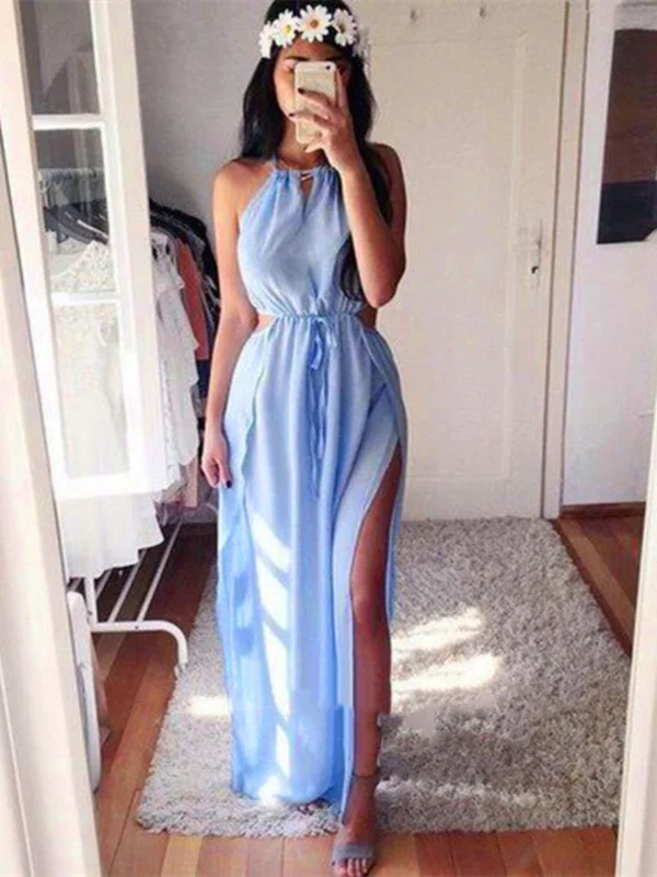 Year-End Clearance Custom Made A Line Round Neck Light Blue Chiffon Prom Dresses, Light Blue Formal Dresses Year-End Clearance Custom Made A Line Round Neck Light Blue Chiffon Prom Dresses, Light Blue Formal Dresses