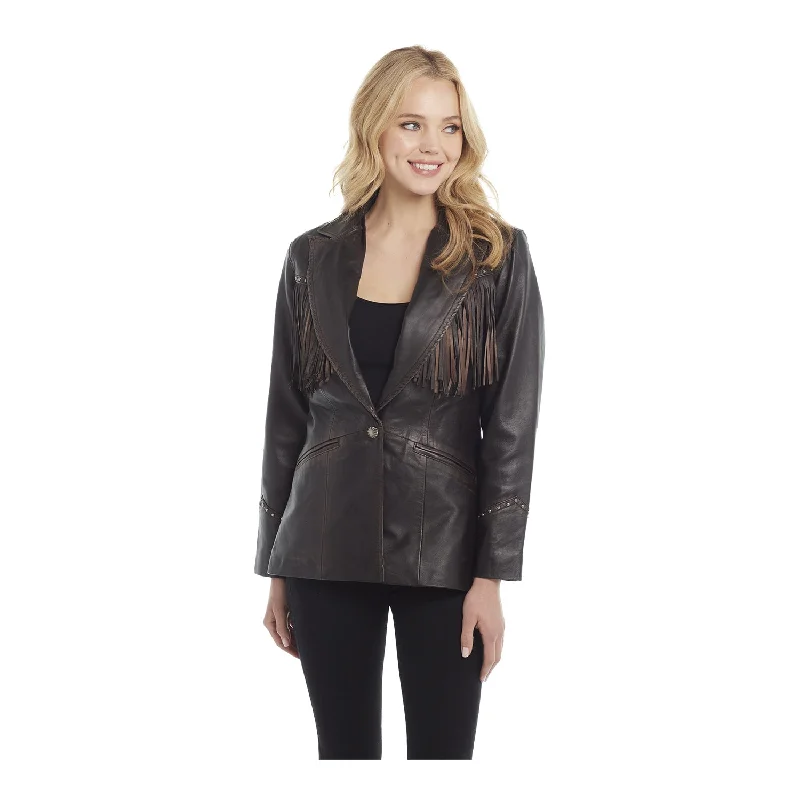 Midnight Madness Ladies Studded Fringe Snap Blazer