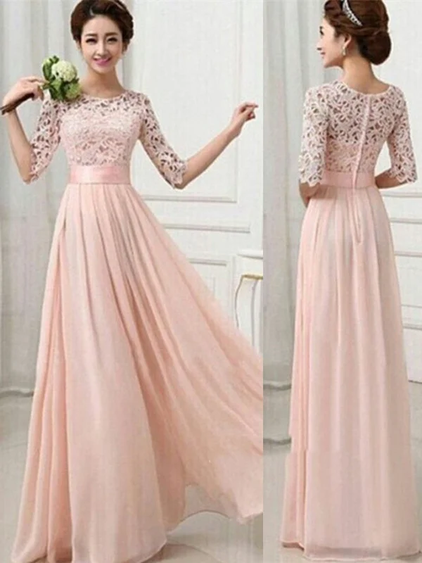 Blowout Deals A Line Round Neck Half Sleeves Pink Lace Long Prom Dresses, Evening Dresses Blowout Deals A Line Round Neck Half Sleeves Pink Lace Long Prom Dresses, Evening Dresses