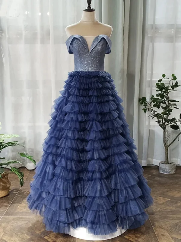 wrap-around dresswrap-around dressOff Shoulder Sequins Top Navy Blue Long Prom Dresses, Navy Blue Formal Evening Dresses, Off the Shoulder Ball Gown SP2800