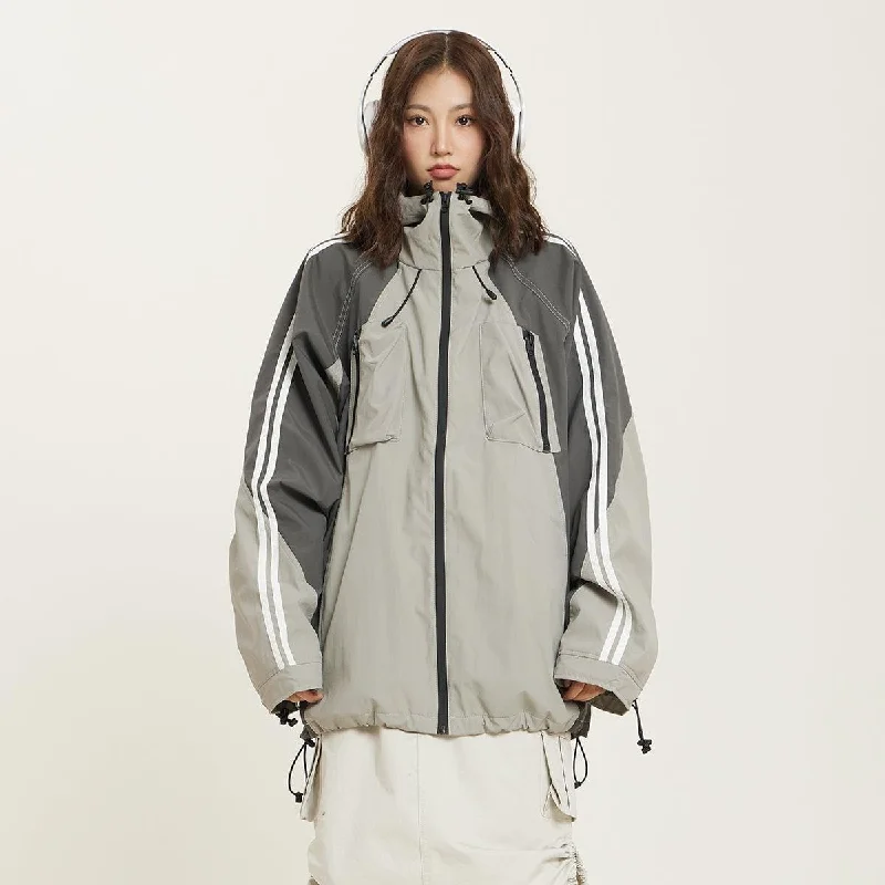 Limited Time RTK (W) No. 1011 HOODED TWO-TONE ZIPPER ARM STRIPED WINDBREAKER JK