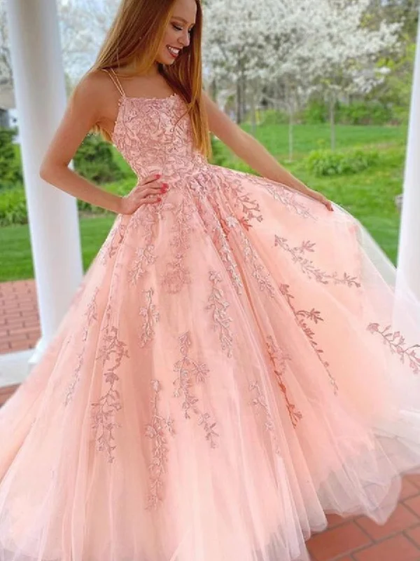 Hot Deal Princess Pink Lace Long Prom Dresses with Straps, Pink Lace Formal Graduation Evening Dresses Hot Deal Princess Pink Lace Long Prom Dresses with Straps, Pink Lace Formal Graduation Evening Dresses