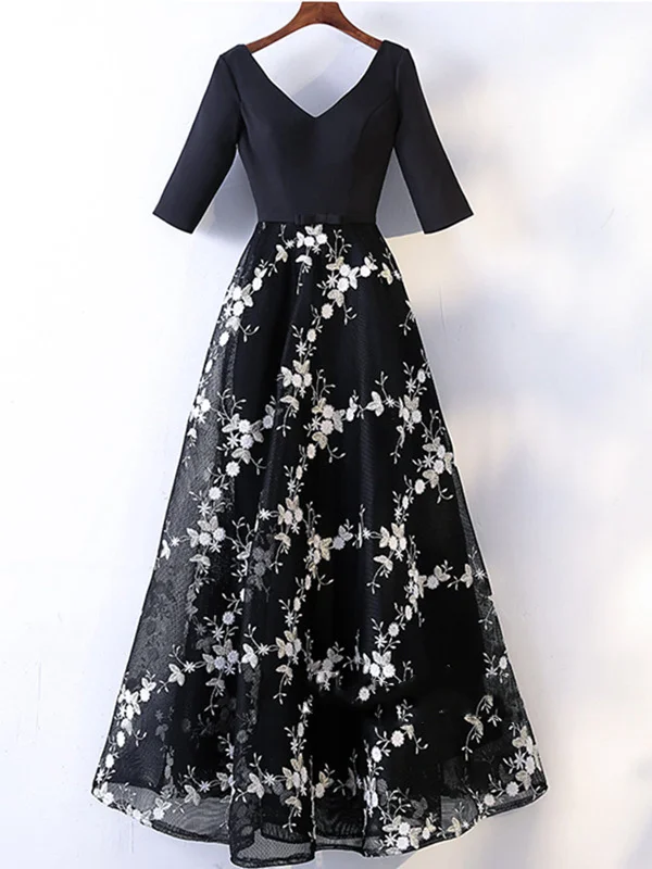 Stock Up and Save V Neck Half Sleeves Lace Black Prom Dress, V Neck Black Formal Dress, Black Evening Dress Stock Up and Save V Neck Half Sleeves Lace Black Prom Dress, V Neck Black Formal Dress, Black Evening Dress