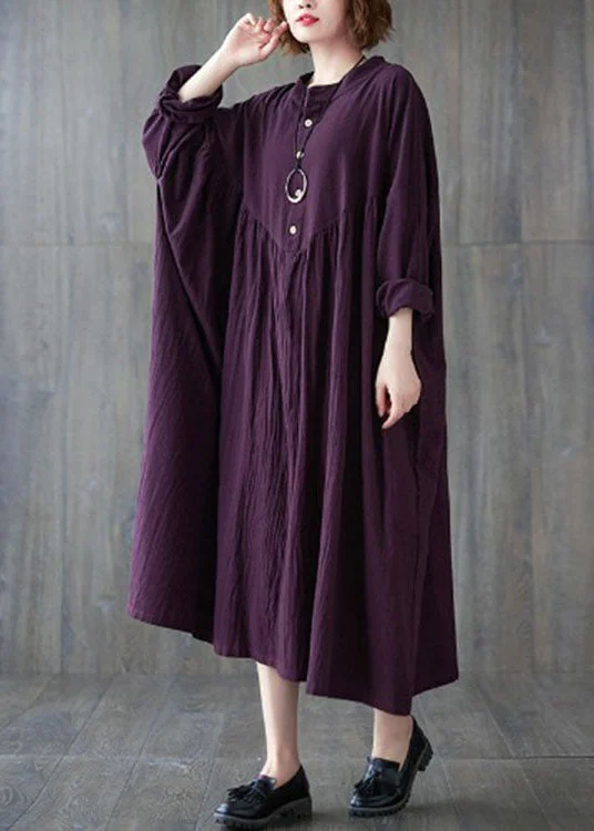 velvet dressvelvet dressPurple Loose Vacation Dresses Stand Collar Spring