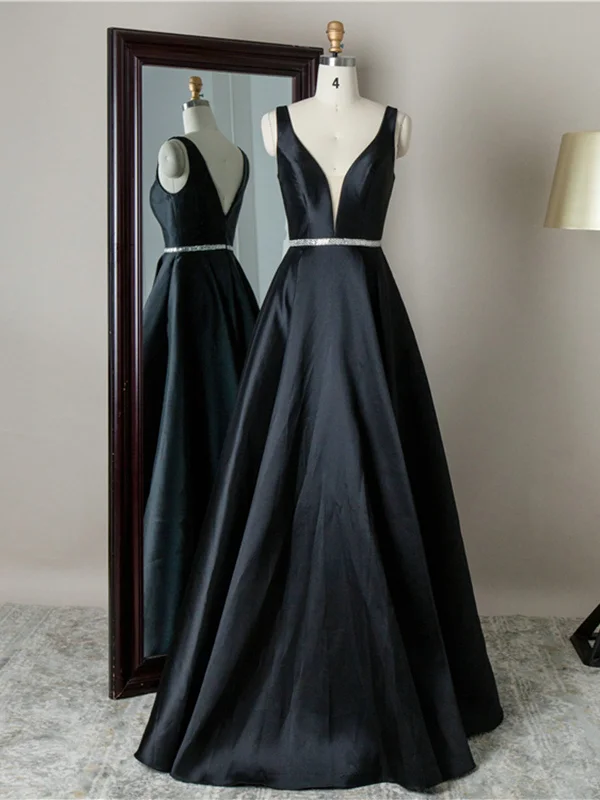 Special Price Simple V Neck Black Satin Long Prom Dresses with Belt, V Neck Black Formal Graduation Evening Dresses SP2198 Special Price Simple V Neck Black Satin Long Prom Dresses with Belt, V Neck Black Formal Graduation Evening Dresses SP2198