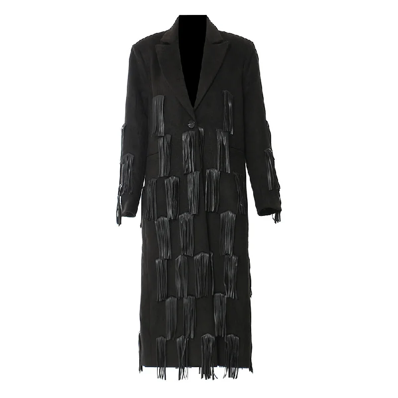 Clearance Sale Offbeat Lapel One Button Long Sleeve Longline Leather Fringe Blazer Coat Clearance Sale Offbeat Lapel One Button Long Sleeve Longline Leather Fringe Blazer Coat