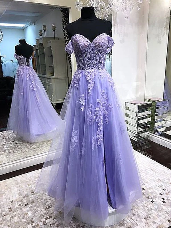 stylish dressstylish dressOff Shoulder Lavender Lace Long Prom Dresses, Lilac Lace Formal Dresses, Purple Evening Dresses SP2168