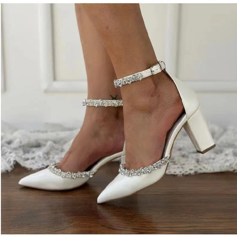 layered dresslayered dressWhite Rhinestone Ankle Strap Pointy Block Heels 731350490264