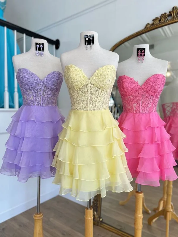 draped dressdraped dressStrapless Layered Chiffon Lilac/Yellow/Hot Pink Short Prom Dresses, Lilac/Yellow/Hot Pink Homecoming Dresses SP3012