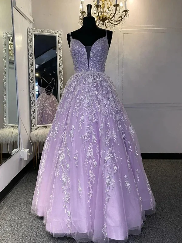 boho dressboho dressV Neck Open Back Purple Lace Prom Dresses Long, Purple Lace Formal Dresses, Long Purple Evening Dresses SP2664