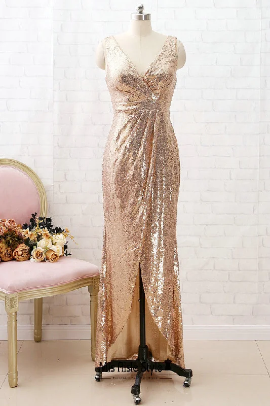 silk dresssilk dressHigh Low Gold Sequins Wedding Guest Dress