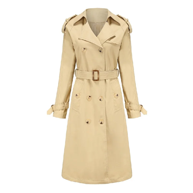 Don't Wait Classic Lapel Collar Long Sleeve Double Breasted Belted Split Trench Coat Don't Wait Classic Lapel Collar Long Sleeve Double Breasted Belted Split Trench Coat