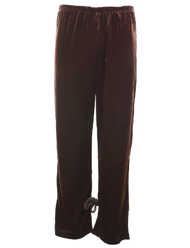 Deal Zone Dark Brown Elasticated Waist Velour Trousers - W32 L30