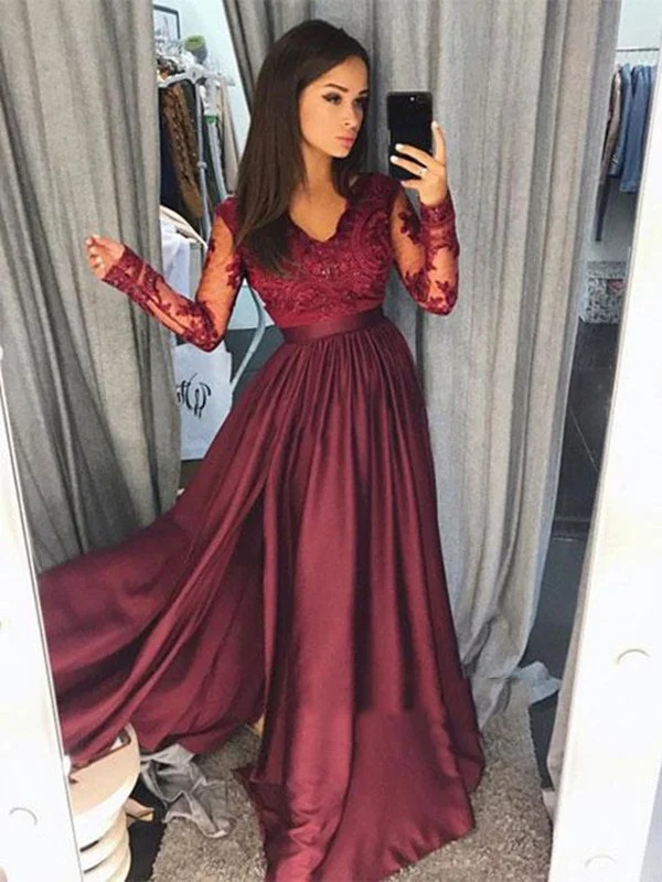 trendy mini dresstrendy mini dressLong Sleeves Burgundy Lace Prom Dress, Burgundy Formal Dress, Lace Evening Dress