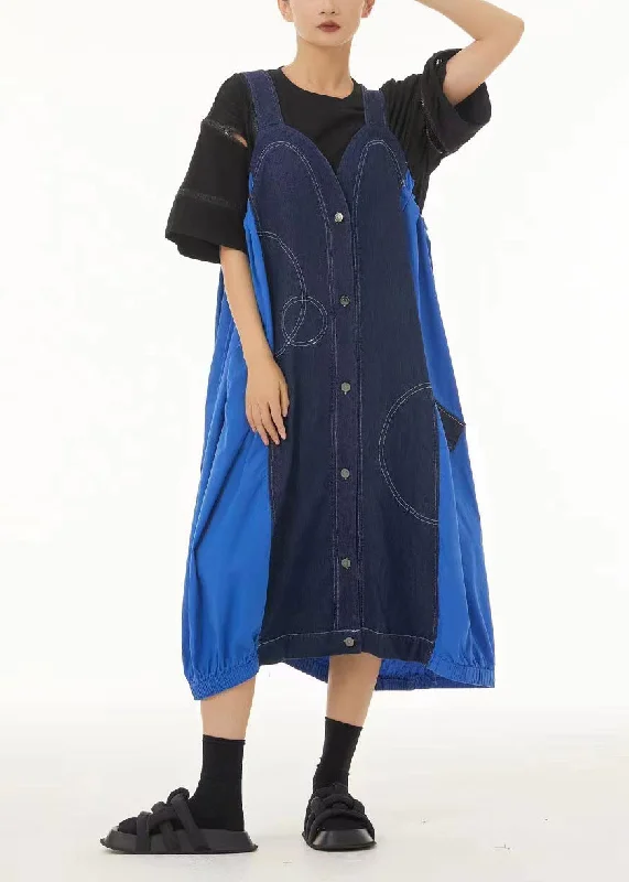 modern dressmodern dressDenim Blue Patchwork Cotton Strap Dress Oversized Summer