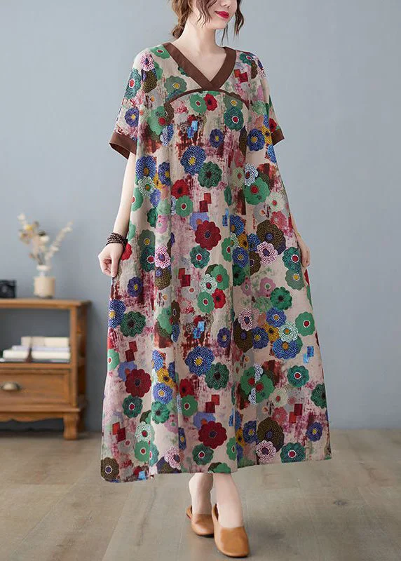 elegant shift dresselegant shift dressCoffee Patchwork Cotton Robe Dresses Oversized Print Summer