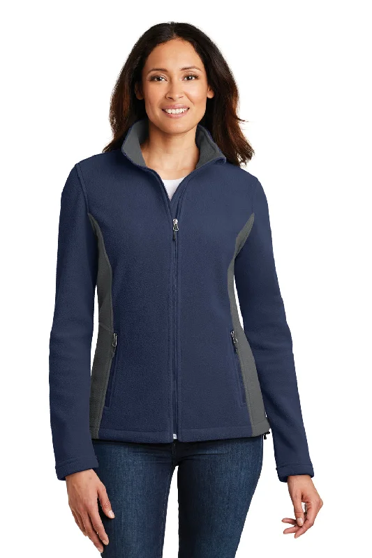 Early Bird Discount Port Authority Womens Full Zip Fleece Jacket - True Navy Blue/Battleship Grey - Closeout