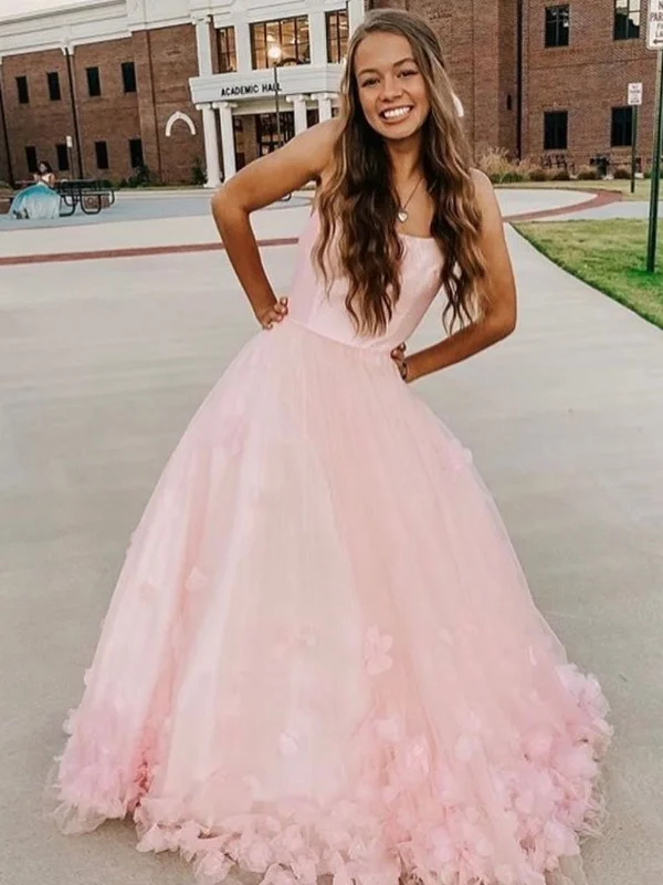 Huge Discounts A Line Open Back Pink 3D Floral Long Prom Dresses with Thin Straps, 3D Flower Pink Formal Evening Dresses Huge Discounts A Line Open Back Pink 3D Floral Long Prom Dresses with Thin Straps, 3D Flower Pink Formal Evening Dresses