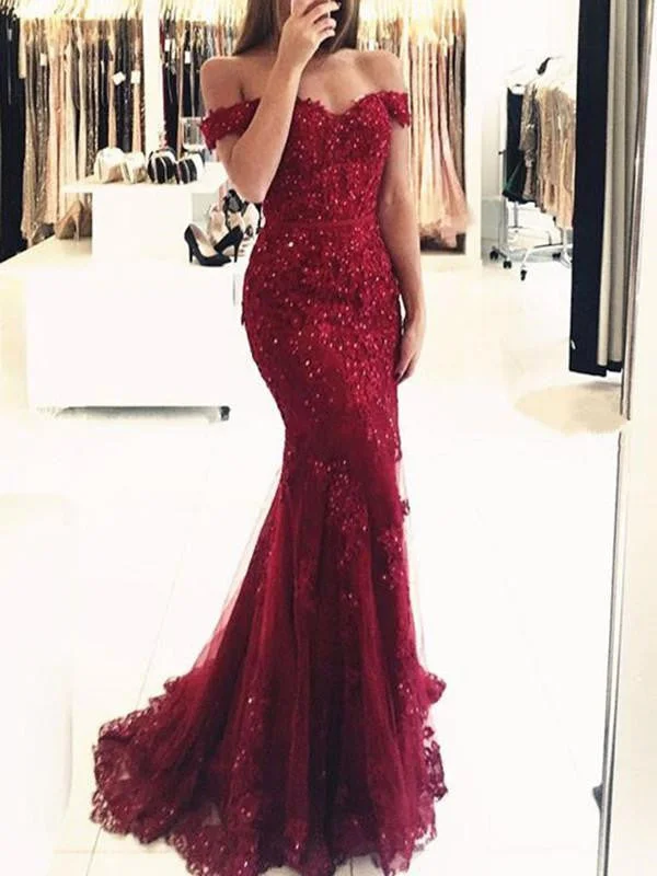 cocktail dresscocktail dressBurgundy Off Shoulder Lace Prom Dresses, Burgundy Lace Bridesmaid Dresses, Formal Dresses