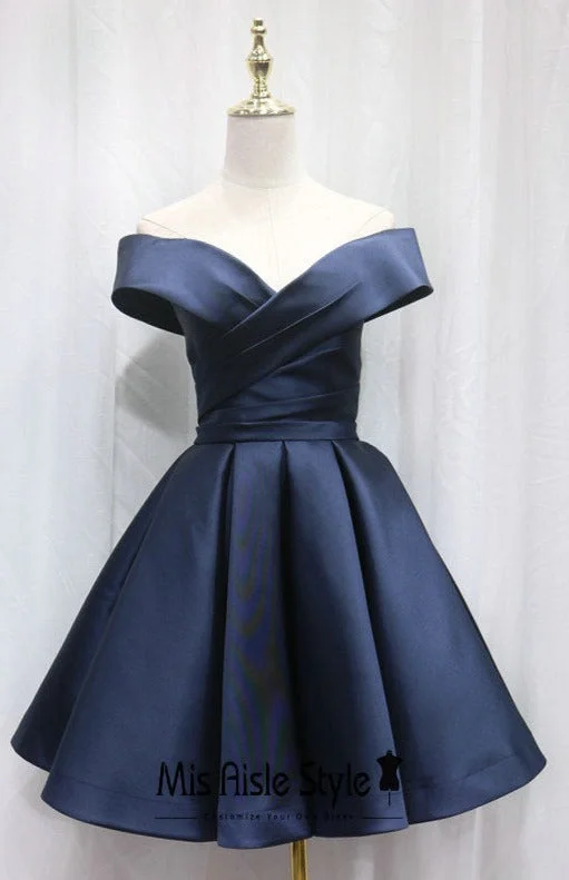 ashionable dressashionable dressShort Off Shoulder Sleeve Navy Blue Homecoming Dress