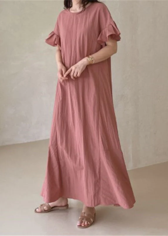 wrap-around dresswrap-around dressBeautiful Pink O-Neck Ruffled Patchwork Cotton Dresses Summer