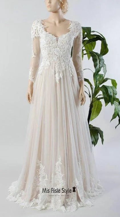 spaghetti strap dressspaghetti strap dressModest Long Sleeve Lace Wedding Dress