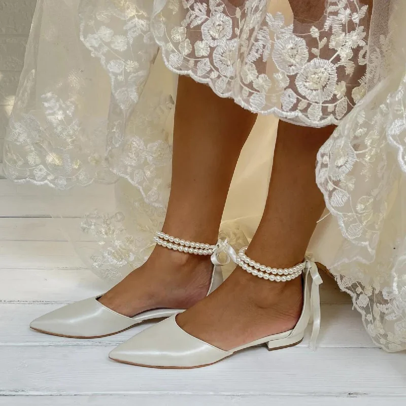 ashionable dressashionable dressWhite pearl Ankle Strap Pointy Flat Shoes 708546617778