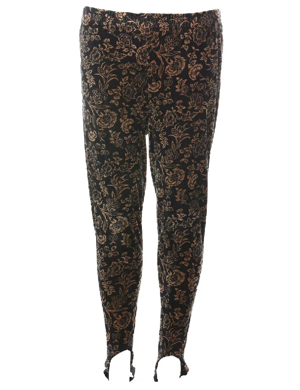 Deal Explosion Black & Orange Floral Print Velour Trousers - W28 L28