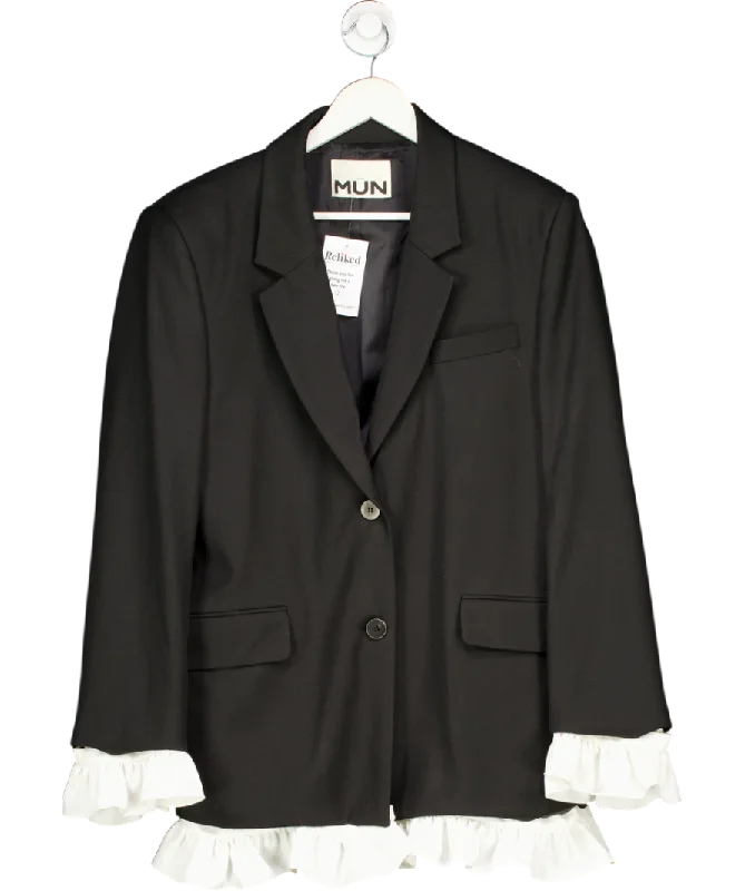 Limited Availability Mun Black Wool Blend Frill Blazer One Size