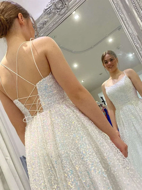 Take Advantage Shiny Sequins Open Back Ivory Long Prom Dresses, Sparkly Ivory Formal Graduation Evening Dresses SP2271 Take Advantage Shiny Sequins Open Back Ivory Long Prom Dresses, Sparkly Ivory Formal Graduation Evening Dresses SP2271