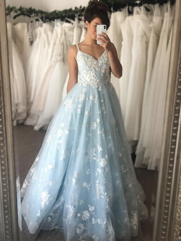 Price Break V Neck Appliques Light Blue Lace Long Prom Dresses, Light Blue Lace Formal Dresses, Blue Evening Dresses Price Break V Neck Appliques Light Blue Lace Long Prom Dresses, Light Blue Lace Formal Dresses, Blue Evening Dresses
