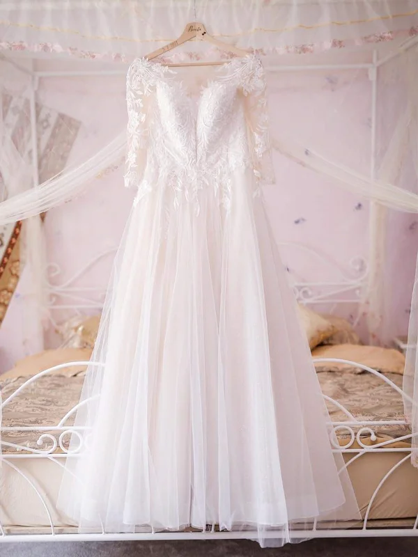Steals and Deals Half Sleeves V Neck White Lace Long Prom Dresses, White Lace Wedding Dresses, White Formal Evening Dresses SP2117 Steals and Deals Half Sleeves V Neck White Lace Long Prom Dresses, White Lace Wedding Dresses, White Formal Evening Dresses SP2117