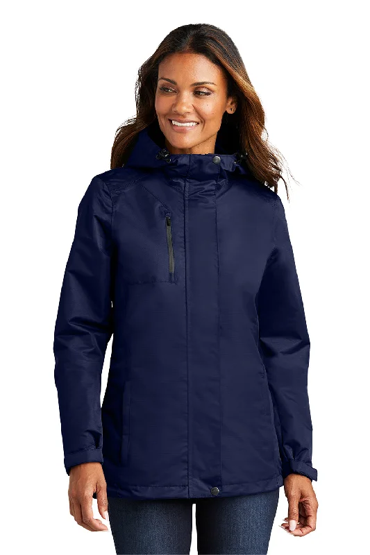 Super Sale Port Authority Womens All Conditions Waterproof Full Zip Hooded Jacket - True Navy Blue Super Sale Port Authority Womens All Conditions Waterproof Full Zip Hooded Jacket - True Navy Blue