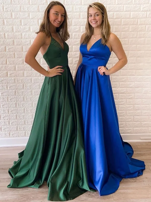 Limited Quantity Simple A Line V Neck Backless Dark Green/Royal Blue Prom Dresses, Open Back Dark Green/Royal Blue Formal Graduation Evening Dresses Limited Quantity Simple A Line V Neck Backless Dark Green/Royal Blue Prom Dresses, Open Back Dark Green/Royal Blue Formal Graduation Evening Dresses