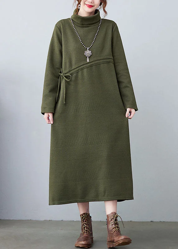 lace-up dresslace-up dressHandmade Green Turtle Neck thick Knit Dress Winter