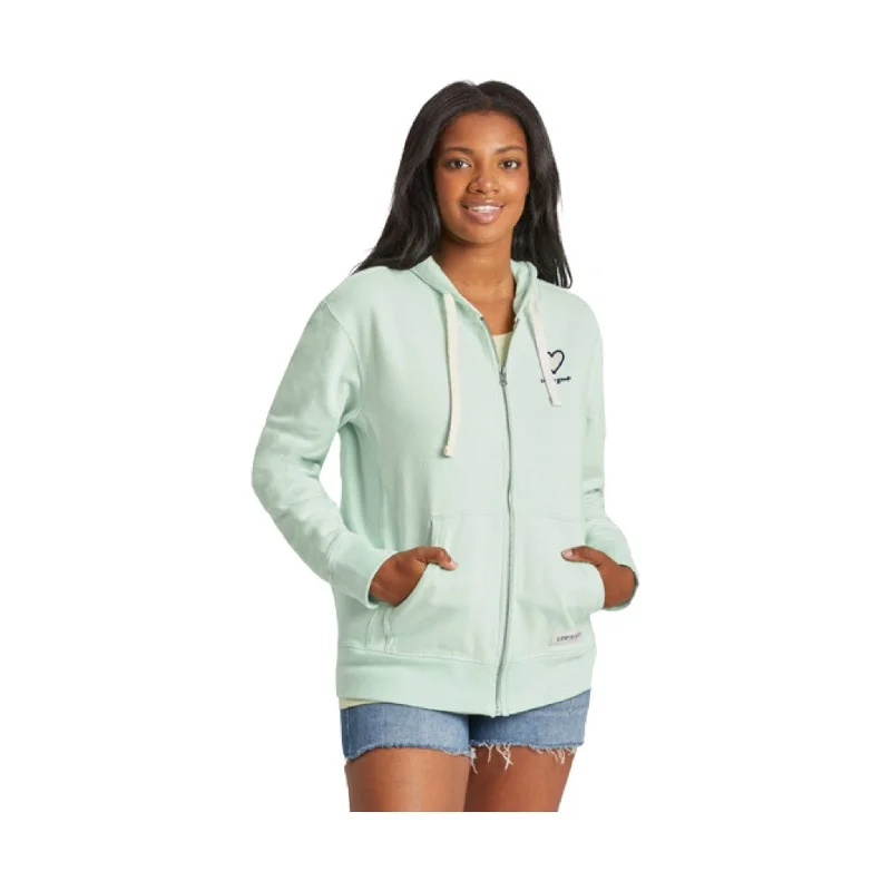 Online Only Life Is Good Women's Heart Simply True Fleece Zip Hoodie - Sage Green FINAL SALE