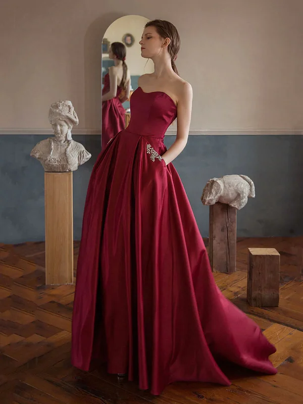 Great Bargains Sweetheart Neck Burgundy Satin Long Prom Dresses with Pocket, Long Burgundy Formal Graduation Evening Dresses SP2370 Great Bargains Sweetheart Neck Burgundy Satin Long Prom Dresses with Pocket, Long Burgundy Formal Graduation Evening Dresses SP2370