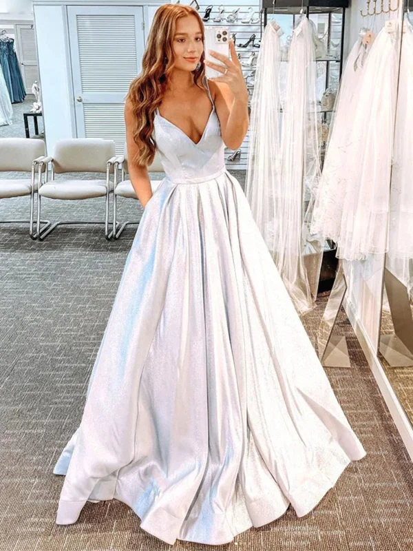 Big Discounts A Line V Neck Open Back Silver Long Prom Dresses, V Neck Silver Formal Graduation Evening Dresses SP2315 Big Discounts A Line V Neck Open Back Silver Long Prom Dresses, V Neck Silver Formal Graduation Evening Dresses SP2315