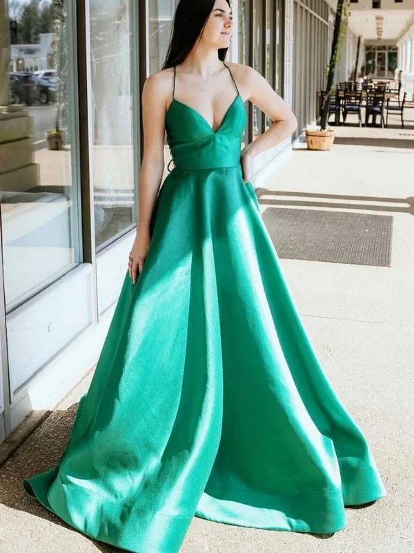Price Cut Simple V Neck Green Satin Long Prom Dresses, V Neck Green Formal Graduation Evening Dresses Price Cut Simple V Neck Green Satin Long Prom Dresses, V Neck Green Formal Graduation Evening Dresses