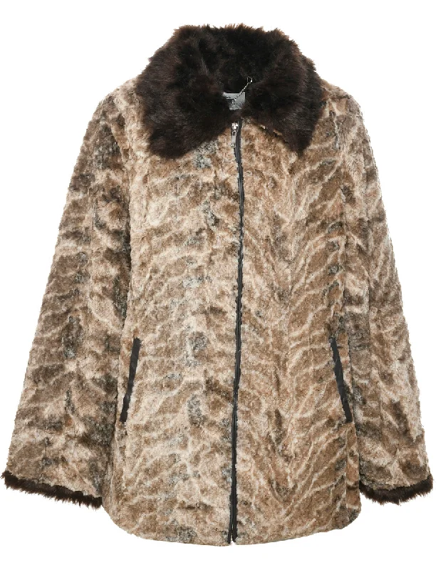 Loyalty Reward Brown Faux Fur Coat - L