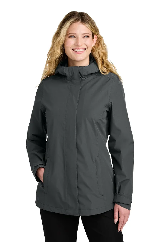 Act Now Port Authority Womens C-FREE Water Resistant Full Zip Hooded Rain Jacket - Steel Grey - New Act Now Port Authority Womens C-FREE Water Resistant Full Zip Hooded Rain Jacket - Steel Grey - New