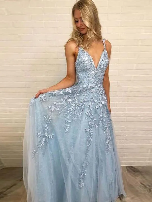 Limited Time Offer A Line V Neck Lace Sky Blue Long Prom Dresses, Sky Blue Lace Formal Dresses, V Neck Sky Blue Evening Dresses Limited Time Offer A Line V Neck Lace Sky Blue Long Prom Dresses, Sky Blue Lace Formal Dresses, V Neck Sky Blue Evening Dresses