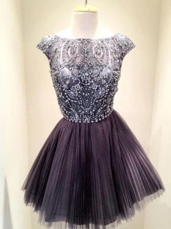 Steals and Deals Short Grey Beaded Tull Prom Dresses, Short Grey Homecoming /Graduation Dresses Steals and Deals Short Grey Beaded Tull Prom Dresses, Short Grey Homecoming /Graduation Dresses