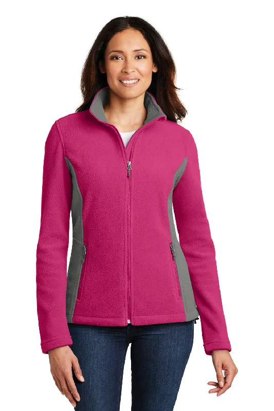 Special Offer Port Authority Womens Full Zip Fleece Jacket - Azalea Pink/Deep Smoke Grey - Closeout