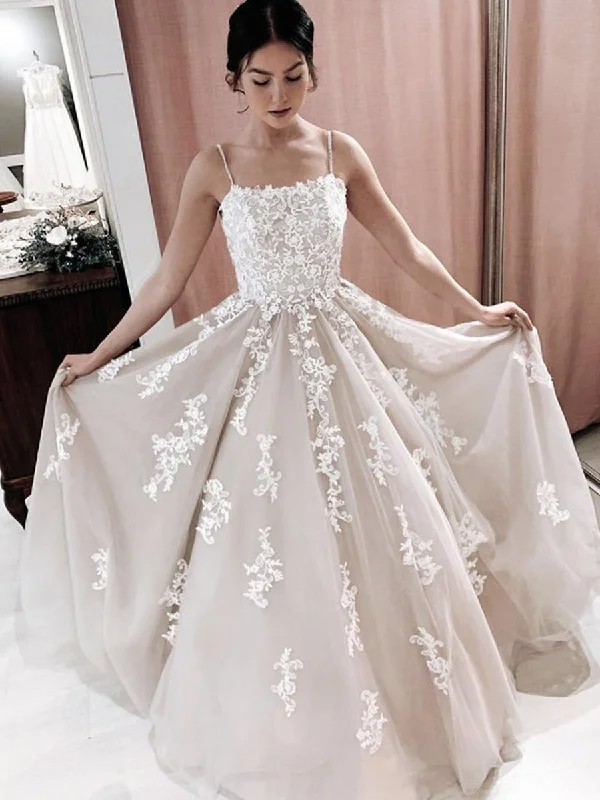 Factory Direct Sale Stylish Light Champagne Lace Long Prom Dresses, Champagne Lace Formal Dresses, Light Champagne Evening Dresses