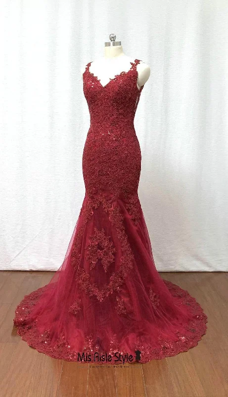 draped dressdraped dressElegant Mermaid Burgundy Lace Evening Dress