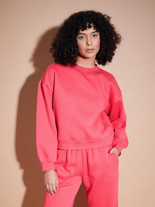Early Access Women Pink Premium Fleece Oversized Sweatshirt